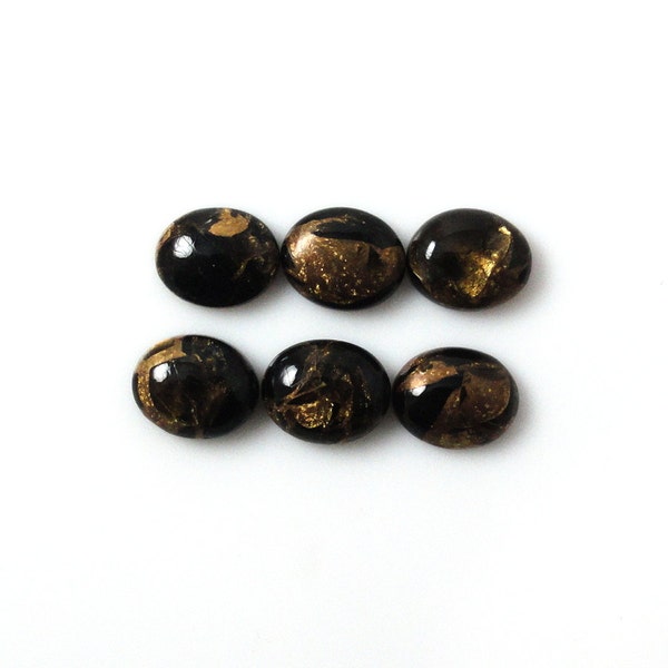 Copper Black Obsidian Cab Oval 11x9mm Approximately 17 Carat, Black and Golden Color, Volcanic Glass, Distinctive Stone, For Jewelry (10369)