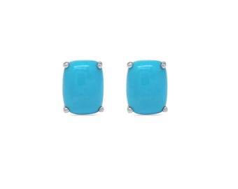 Turquoise Cab Cushion 8x6mm, 2.63 Carat Solitaire Stud Earring In 14k White Gold (145781)
