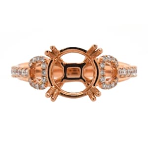 Ring Semi-Mount Round 8mm In 14k Rose Gold With Diamond Accents, Wedding & Engagement Ring , Ladies Diamond Ring, Women Jewelry (34738)