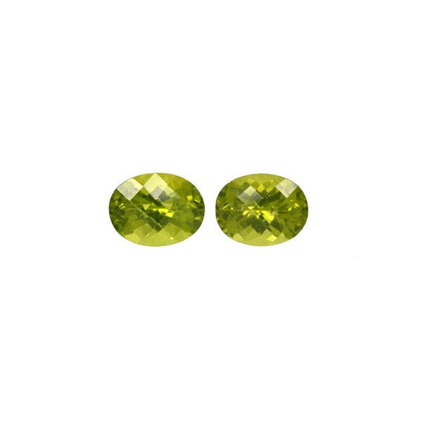 Peridot Oval Shape 9X7mm Approximately 3.75 Carat Matched Pair, Beautiful Lime Green Color, An Evening Emerald, Checkerboard Cut Top (2179)