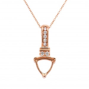 Pendant Semi Mount Trillion 7mm In 14K Rose Gold With Diamond Accents, Designer Pendant, Necklace Jewelry, Women&#39;s Gift (39713)