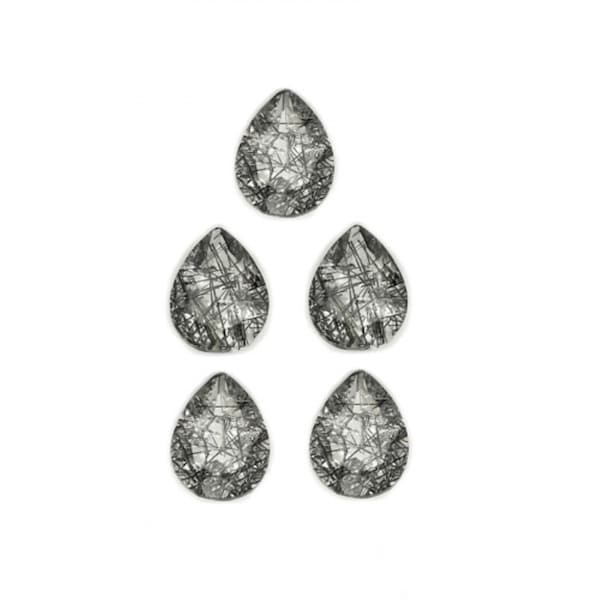 Black Rutilated Quartz Pear Shape 8x6mm Approximately 5 Carats, Black Hair Quartz, Faceted Plain Top Quartz, For Jewelry Making (53242)