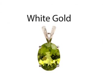 Peridot Oval 10x8mm, 2.89 Carat Pendant In 14k White Gold, August Birthstone (53685)