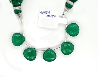 Green Onyx Drops Faceted Heart Shape 12x12mm Drilled Beads 5 Pieces Line, Unique Green Color, Faceted Drops, For Jewelry Making (53247)