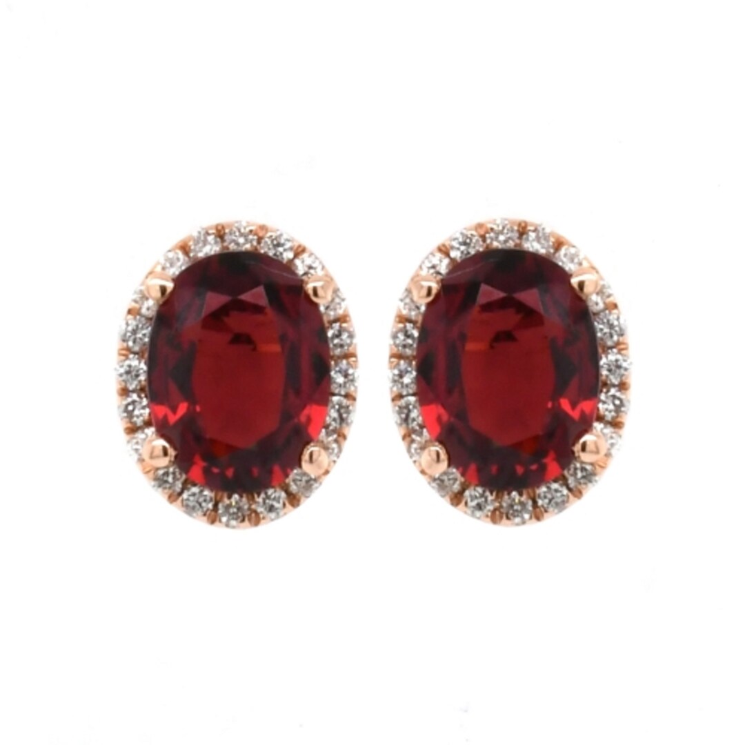 Red Spinel Oval 2.10 Carat Stud Halo Earring With Diamond Accent in 14k ...