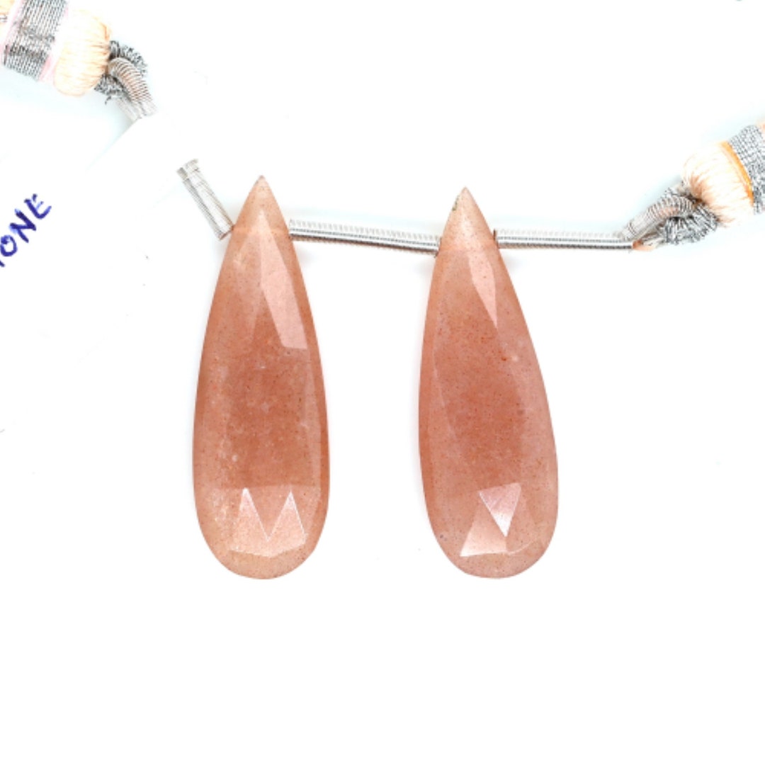 Peach Moonstone Drops Almond Shape 29x10mm Drilled Bead Etsy
