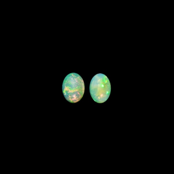 Ethiopian Opal Cab Oval 8x6mm Approximately 1.45 Carat Matching Pair, October Birthstone, Play of Color Flat Bottom, For Earrings (47453)