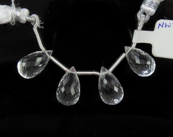 White Quartz Drops Briolette Shape 15x8mm Drilled Beads 4 Pieces, Faceted Drops, Colorless Quartz, For Jewelry Making  (17966)