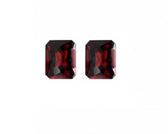 Red Garnet Emerald Cut 10x8mm Approximately 6 Carat Matching Pair, Beautiful Red Color, Cinnamon Stone, Faceted Checkerboard Top (2894)