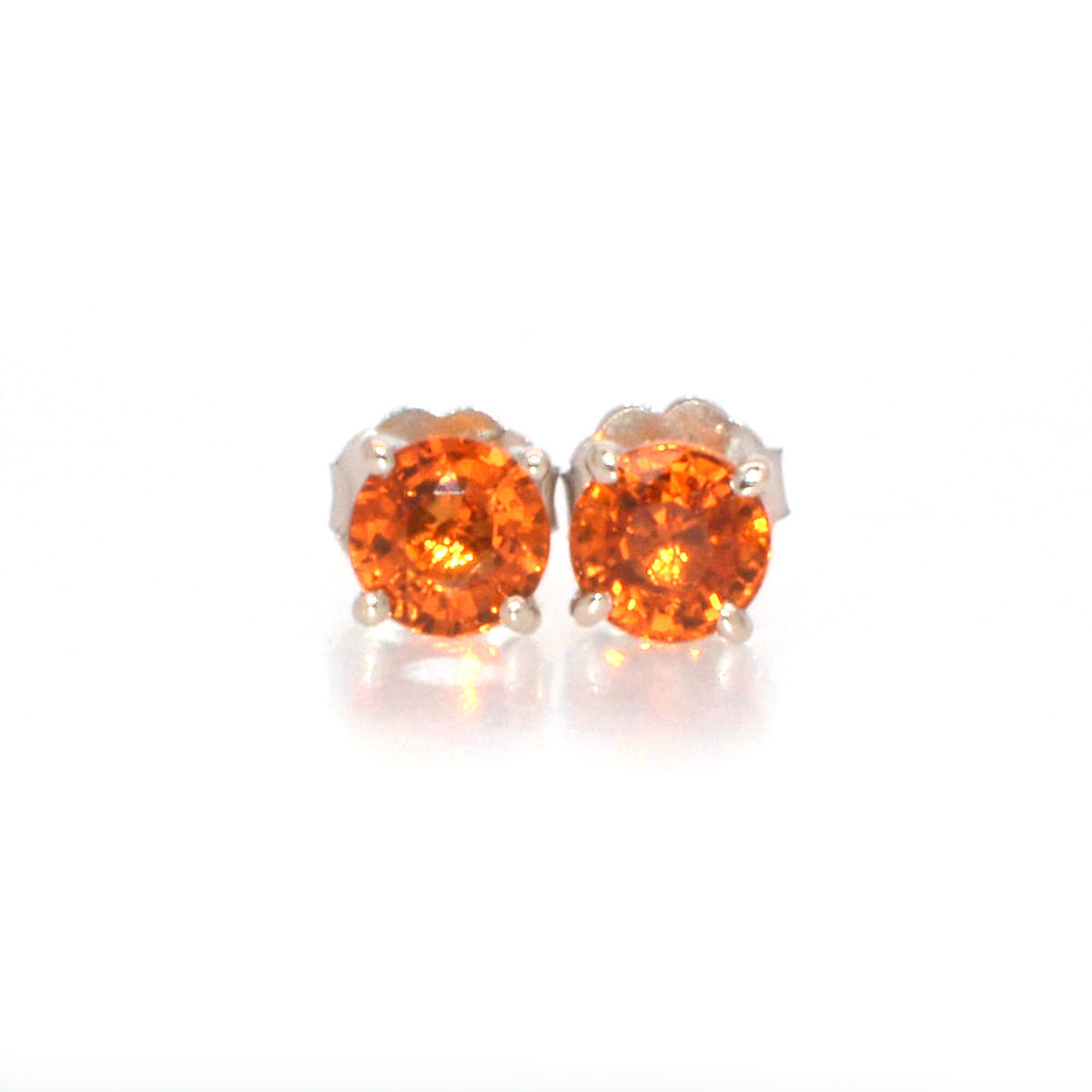 Orange Sapphire Round 1.48 Carat Stud Earring In 14K Yellow Etsy