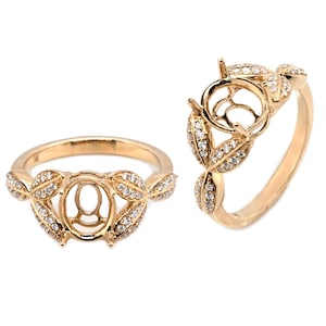 Ring Semi-Mount Oval 9x7mm In 14k Yellow Gold With Diamond Accents, Ladies Designer Wedding Halo Ring Semi Mount, Jewelry Gift (54255)