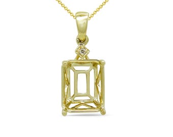 14k Yellow Gold Emerald Cut 10x8mm Pendant Semi Mount With Diamond Accents (55117)