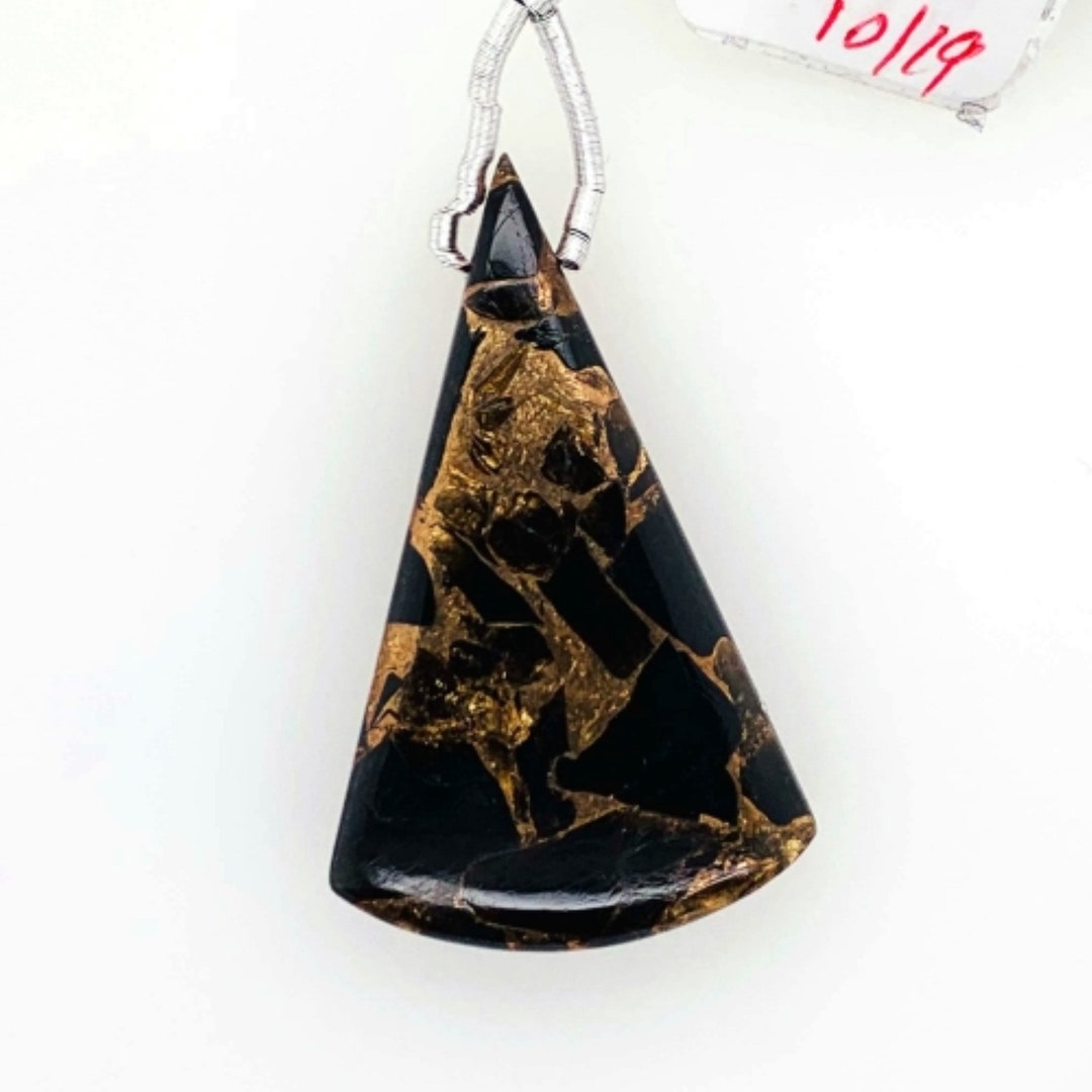 「14KGF」 コッパーオブシディアン Copper Black Obsidian Conical Shape 40x24mm Drilled Bead