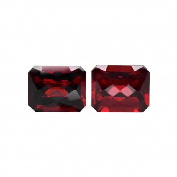 Red Garnet Emerald Cut 10x8mm Approximately 6 Carat Matching Pair, Beautiful Red Color, Cinnamon Stone, Faceted Checkerboard Top (2894)