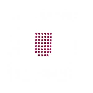 May include: A collection of small, round, magenta-colored rhinestones arranged in a rectangular shape against a white background. The rhinestones are evenly spaced and appear to be reflective, catching the light.