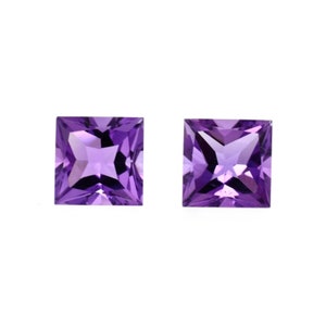 Amethyst Princess Cut 9mm Approximately 6.80 Carat Matching Pair, February Birthstone, Lilac Color, Sobriety Stone, For Earrings (10601)