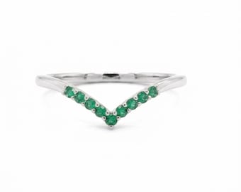 Emerald 0.1 Carat Stackable Wedding Ring Band in 14K White Gold (145843)