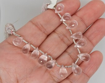 Rose Quartz Drops Briolette Shape 11x7mm To 9x5mm Mm Drilled Beads 13 Pieces, Love Stone, Faceted Eye Clean Drops For Jewelry Making (29841)