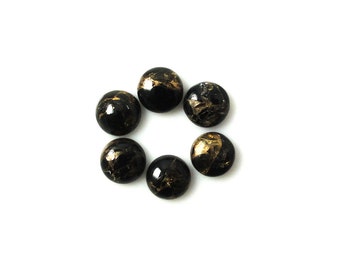 Copper Black Obsidian Cab Round 8mm Approximately  10 Carat, Nice Black and Golden Color, Smooth Flat Bottom Cab, For Jewelry Making (10297)