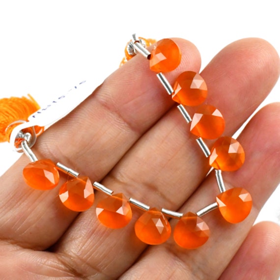 Natural Carnelian Gemstone Beads/Carnelian Heart Shape Faceted Beads/8'' Strand/Jewelry Making Briolette/Drilled Beads/ Wholesale Beads