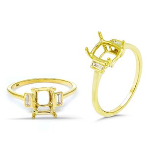 Emerald Cut 7x5mm Ring Semi Mount In 14k Yellow Gold With Diamond Accents, Designer Wedding Ring Semi Mount, Women Jewelry Gift (54653)