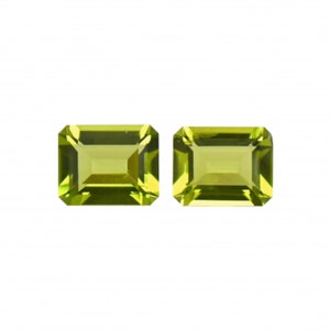 Peridot Emerald Cut 10x8mm Matching Pair 5 Carat* , Beautiful Lime Green Color, A Variety Of Olivine, Chrysolite, For Jewelry Making (39990)