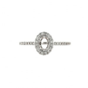 Ring Semi-Mount Oval 6x4mm In 14k White Gold With Diamond Accents, Wedding Art Deco Unique Halo Ring Semi Mount, Jewelry Gift (46374)