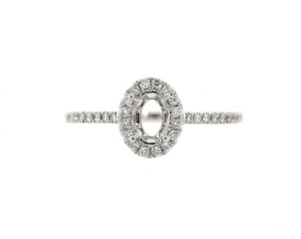 Ring Semi-Mount Oval 6x4mm In 14k White Gold With Diamond Accents, Wedding Art Deco Unique Halo Ring Semi Mount, Jewelry Gift (46374)