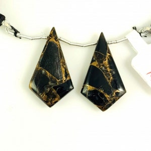 Copper Obsidian Drops Shield Shape 31x17mm Drilled Bead Matching Pair,  Glassy Luster, Smooth Briolettes For Earring Making (24589)