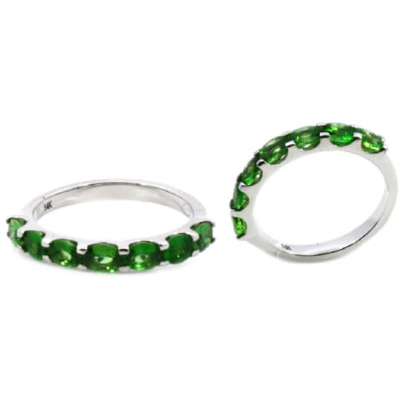 Tsavorite Garnet Oval 1.24 Carat Ring Band In 14k White Gold- Art Deco Half Eternity Stackable Ring Band-Ladies Band (53172)