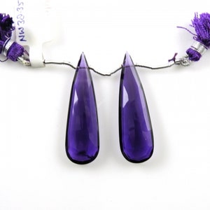 Hydro Amethyst Quartz Drops Almond Shape 40x12mm Drilled Beads Matching Pair, Faceted Purple Color Drops , For Earring Making (34086)