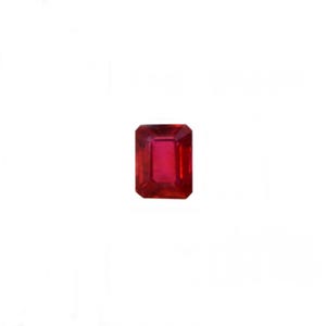 May include: A deep red emerald cut gemstone.