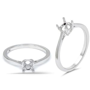 Round 6mm Solitaire Ring Semi Mount In 14k Gold, 4 Prong Wedding Unique Minimalist Ring Semi Mount, Ladies Ring, Jewelry Gift