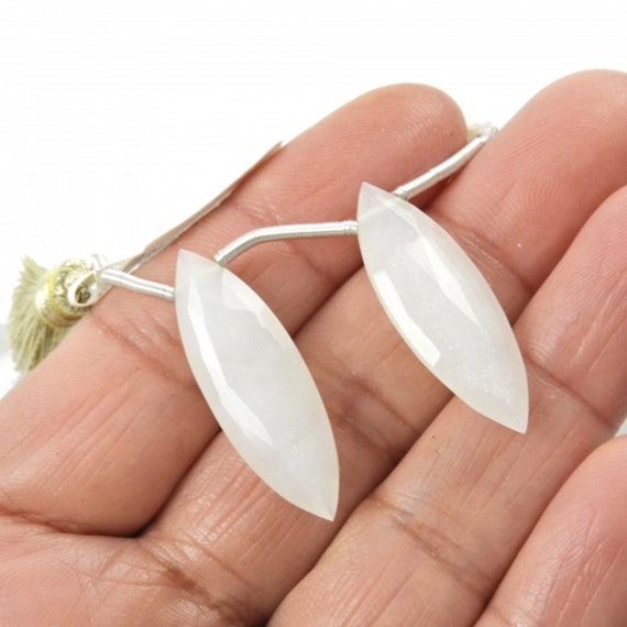 White Moonstone Drops Marquise Shape 32x12mm Drilled Beads