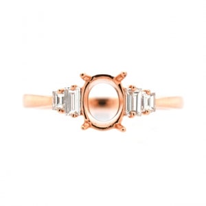 Ring Semi-Mount Oval 7x5mm In 14k Rose Gold With Baguette Diamond Accents, Wedding Minimal Ring Semi Mount, Jewelry Gift, Women Ring (36893)