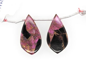 Nice Pink Black Color Accented With Copper Tones 28321 Pink Copper Obsidian Drops Leaf Shape 29x16mm Drilled Beads Matching Pair