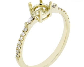 Ring Semi Mount Round 5mm In 14K Yellow Gold With Diamond Accents, Designer Wedding Prong Ring, Women Ring, Jewelry Gift (47345)