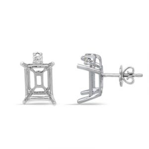 May include: A pair of silver earring settings with a square shape and a small diamond accent at the top. The settings are designed to hold a larger gemstone.