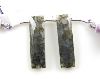 Lavender Moss Agate Drops Baguette Shape 22x9mm Drilled Beads Matching Pair, Lavender Color Drops, Faceted Drops For Earring Making (35722)