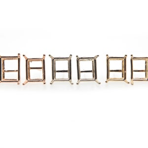 14K Gold Earring Findings; Yellow, Rose, or White Gold; Emerald Cut 6x4mm, 7x5mm, & 8x6mm