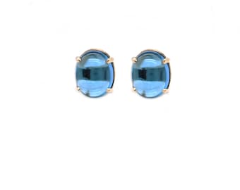 Swiss Blue Topaz Oval 10x8, 7.31 Carat Solitaire Stud Earrings in 14K Yellow Gold (145817)