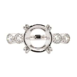 Ring Semi-Mount Round 9mm In 14k White Gold With Diamond Accents, Designer Wedding Ring Mount, Jewelry Gift, Ladies Ring (33920)