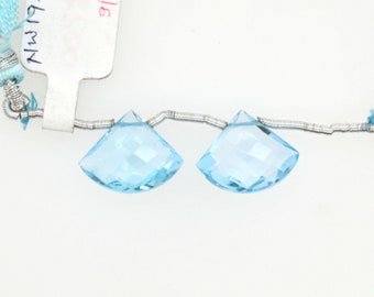 Sky Blue Topaz Drops Fan Shape 16x13mm Drilled Beads Matching Pair, December Birthstone, Faceted Eye Clean Drops, Earring Making (42351)