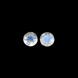Rainbow Moonstone Faceted Round 7mm Approximately 2.50 Carat Matched Pair, Nice Play of Color, June Birthstone, Faceted Plain Top  (5315)