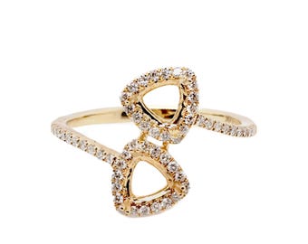 14K Yellow Gold Trillion 5mm Double Head Ring Semi Mount With Diamond Accents (53727)