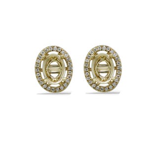 14K Yellow Gold Oval 6x4mm Halo Earring Semi Mount, Diamond Accents, Empty Setting (54989)
