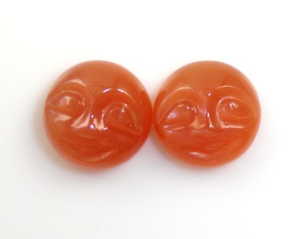 Faces Peach Moonstone Cabochons Round 12mm, 11 Carat, June Birthstone, Matching Pair (11994)