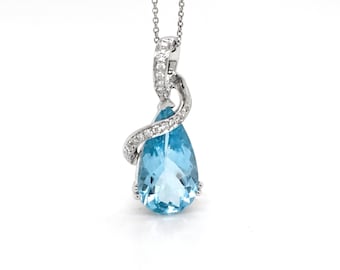Aquamarine Pear Shape 3.18 Carat Pendant In 14K White Gold With Diamond Accents (145837)