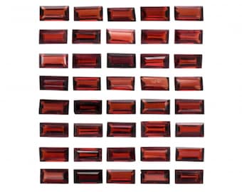 May include: A collection of 40 red-brown rectangular gemstones arranged in a grid pattern.