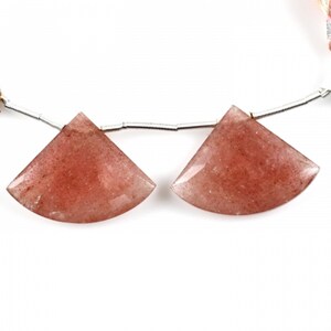 Strawberry Quartz Drops Fan Shape 28x20mm Drilled Beads Matching Pair, Red Fire Quartz, Faceted Briolette, For Earring Making (38848)